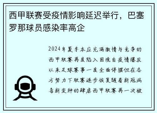 西甲联赛受疫情影响延迟举行，巴塞罗那球员感染率高企